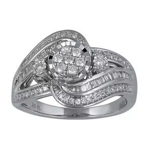 Women's 93 Diamonds, Slip on Sterling Silver imported Party Ring 1/2 CT. T.W.